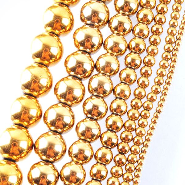 Wojiaer Gold No Materiais magnéticos Hematita Rios de bola redonda de pedra 2 3 4 6 8 10 12mm para jóias DIY Bracelete de colar de jóias BL303