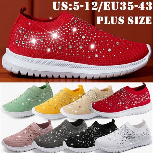 

women white sneakers vulcanize shoes ladies fashion bling summer slip-on sock femme zapatillas mujer 220810, Black;white