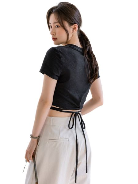 

dazy-less crisscross tie back crop tee n0by#, White
