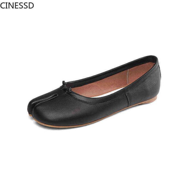 

dress shoes women split toe cow leather flat ninja tabi pump durable and ultra soft tendon outsole woman genuine 220715, Black