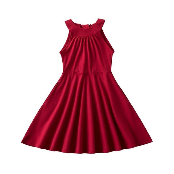 

girl's dresses sleeveless elegant dress kids girl wedding birthday party ball gown red pageant formal children's clothing teen fan, Red;yellow