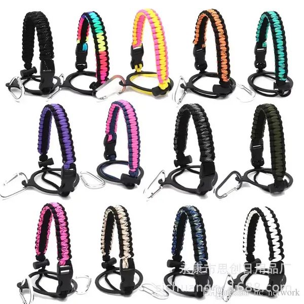 Punho de Paracord para a garrafa de água larga cordão de sobrevivência de garrafa com anel de segurança Carabiner para caminhadas Camping Caminhando 12oz-64oz garrafa de água BES121