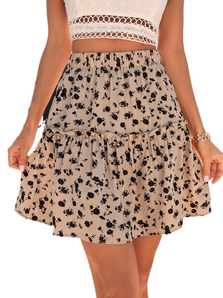

floral print ruffle hem skirt o7xb#, Black
