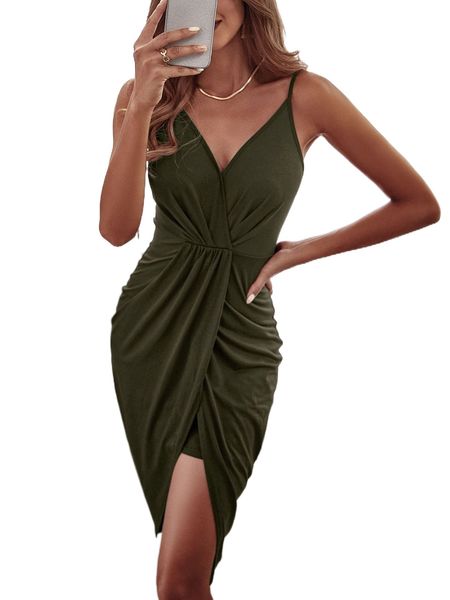 

asymmetrical wrap hem cami dress b3ir#, Black;gray