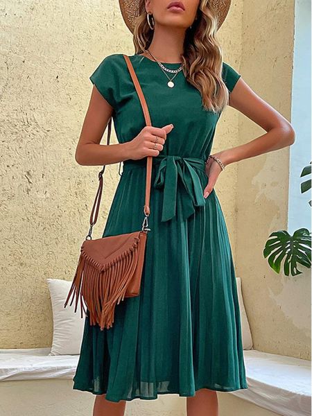 

liti dress summer plus size womens lace up solid pleated, Black