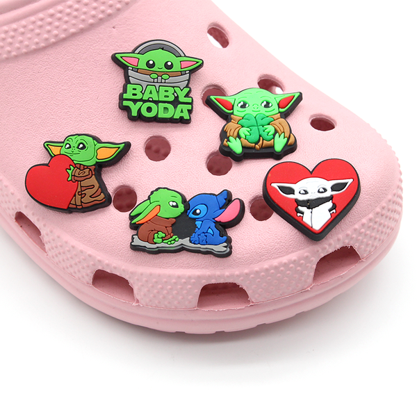 

cute 1pcs cartoon green alien shoe charms funny diy shoe aceessories fit sandals decorate buckle pvc kids gifts croc jibz, White;pink