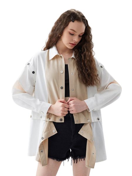 

x ama two tone pressed button removable sleeve coat 62yg#, Black