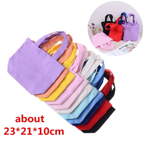 

solid color canvas handbag shopping bag women girl portable lunch bag picnic pouch storage tote women bag 23*21*10cm
