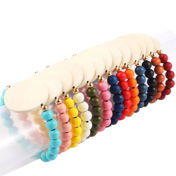 

diy beaded bracelets jewelry with ball wooden sign hip hop bead strands wrist party favor man woman personalized bracelet, Red;brown