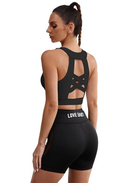 

high support criss cross cut out back sports bra l6ml#, Gray