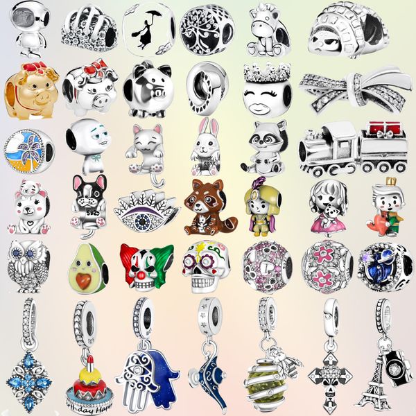 925 Gümüş Fit Pandora Charm 925 Bilezik Gümüş Boncuk Kuş Tavşan Seyahat Seyahat Kötü Göz Takımları Set Kolye Diy İnce Boncuk Takı