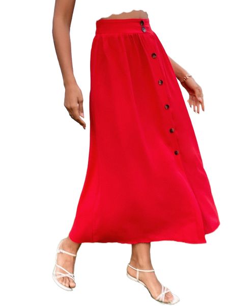 

high waist button front skirt m1ha#, Black