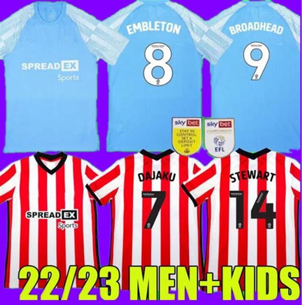 

sunderland 22 23 soccer jerseys home away 2022 2023 camiseta de futbol dajaku embleton broadhead gooch o'nien stewart pritchard clarke, Black;yellow