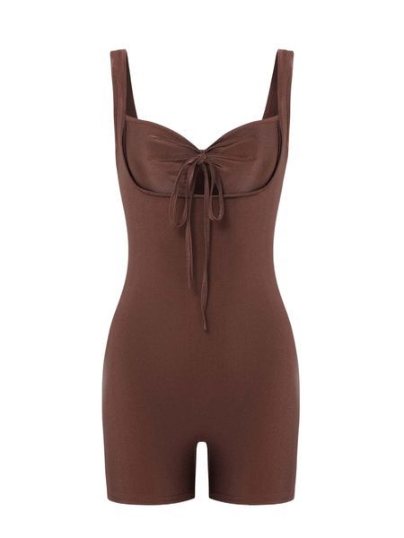 

tie front solid romper p2tc#, Black;white