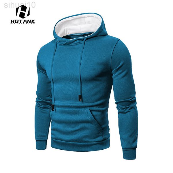 

2022 brand new mens effen kleur hoodies fashion casual lange mouw trui mannen lente herfst katoen o-hals losse sweatshirts l220730, Black