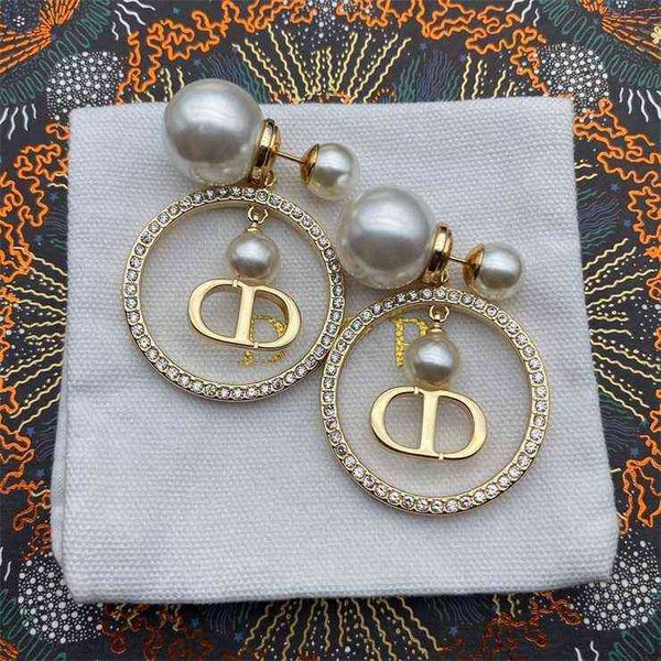 

jewelry 50% off 2022 new fashion letter earrings female light luxury ring full of diamond pearl earrings, Golden