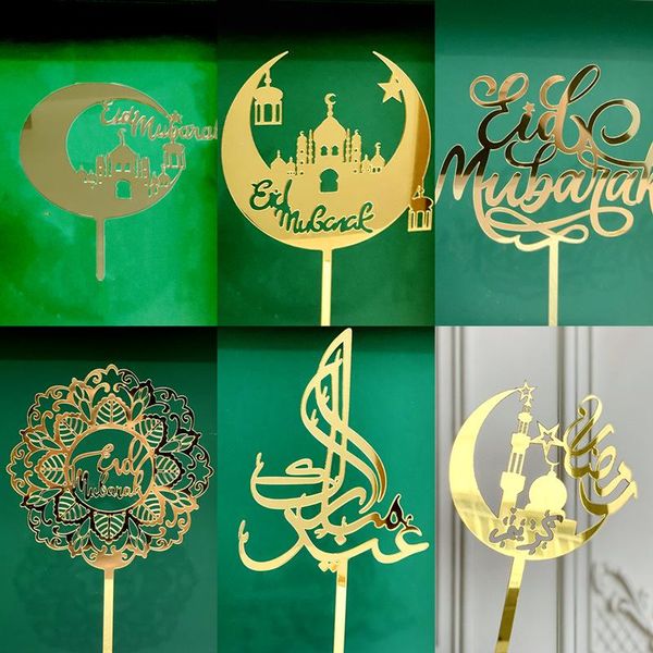 Altre forniture per feste festive 2022 Eid Mubarak Cake Topper Cupcake in oro acrilico per decorazioni Hajj Cottura musulmana