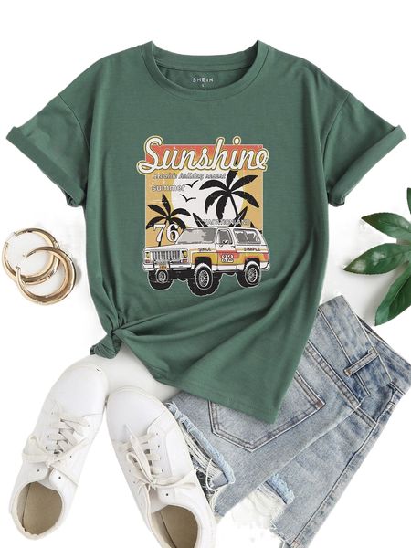 

car and letter graphic tee q0hi#, White