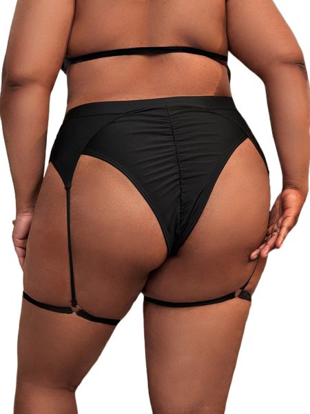 

plus ruched ring linked bikini bottom g54y#, Black