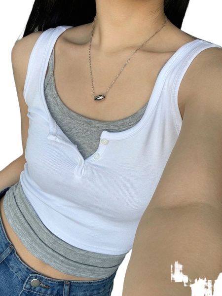 

dazy 1pc solid half button tank 19lh#, White