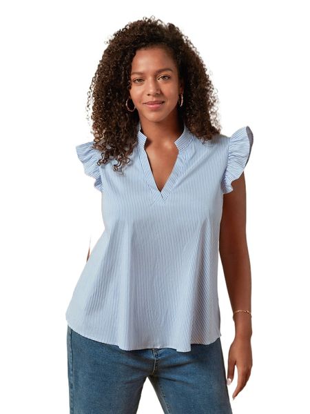 

frenchy plus vertical striped notch neck blouse b4zh#, Black