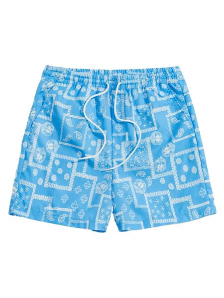 

men paisley & floral print drawstring waist shorts n5t7#, White;black