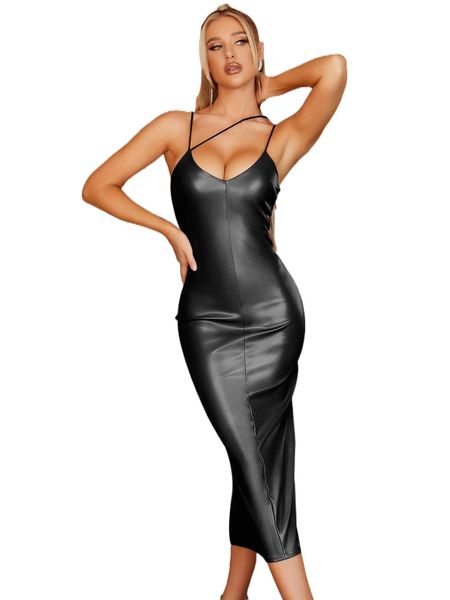 

parthea split thigh pu leather dress t1eu#, Black;gray