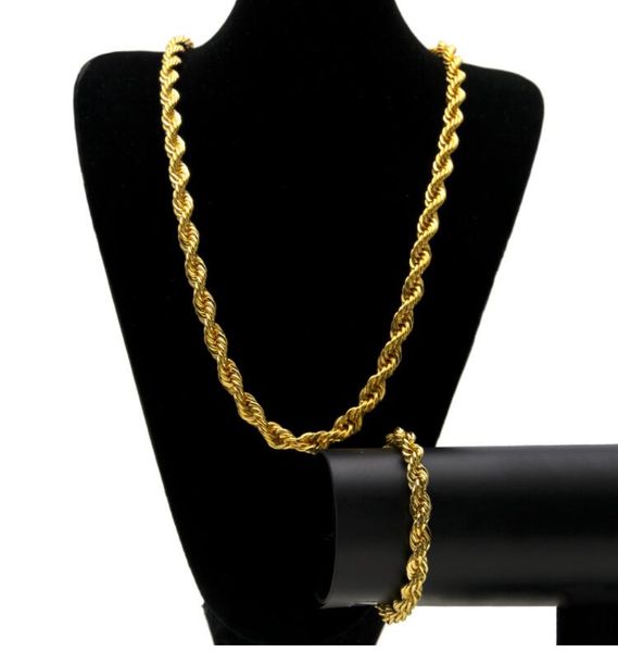 

18k plated gold chains 24" inch 5mm mens ladies yellow chain rope hip hop twisted rope fried dough twist necklace set, Silver