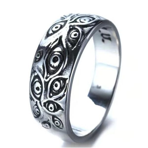 

retro hip-hop personality ring engraved demon eye retro hipster ring hollow cross rings gc1314, Silver
