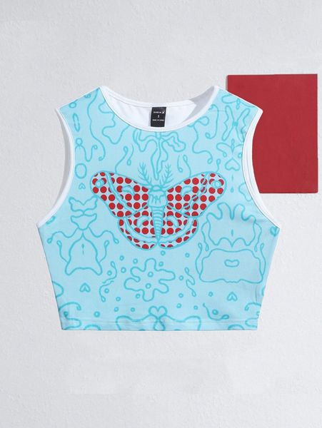 

x tang yiqi butterfly print contrast binding tank 57uu#, White