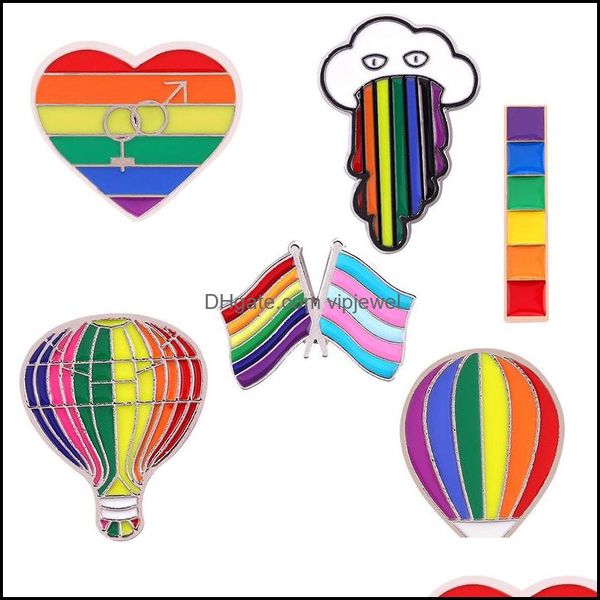 Pimler broşlar mücevher karikatürü -Air balon bayrağı Colorf kalp bulut alaşımlı yaka pinler unisex seyahat hediyelik eşya hediye sırt çantası kıyafetleri rozeti pıhtı