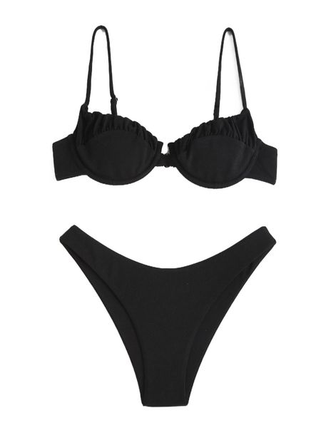 

plain ruched push up bikini swimsuit y9ra#, White;black