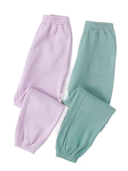 

2pcs solid elastic waist thermal sweatpants a6x4#, Black;white