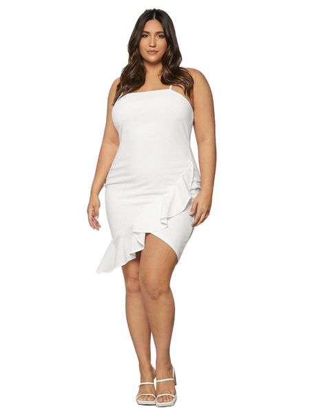 

plus ruffle trim wrap cami dress c6i2#, Black