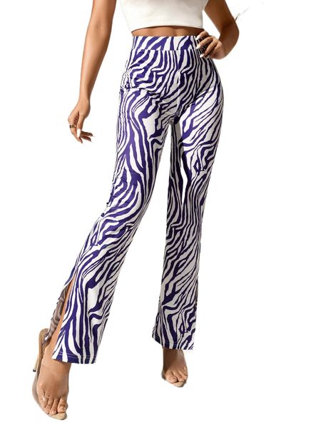 

petite zebra striped flare leg pants g3u5#, Black;white