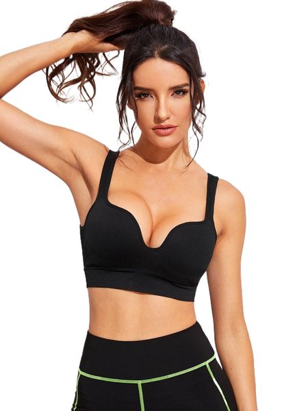 

medium support straps skinny sports bra 5633#, Gray