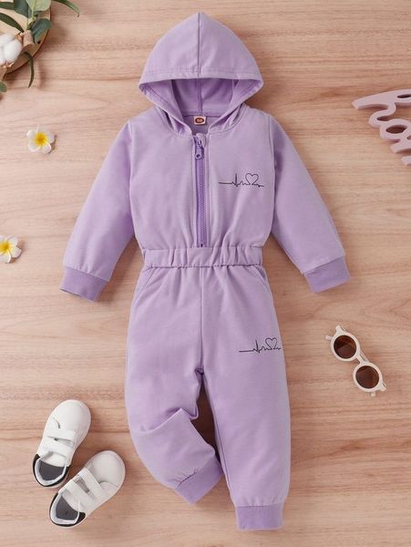 

toddler girls heart print half zip hooded jumpsuit she, Blue