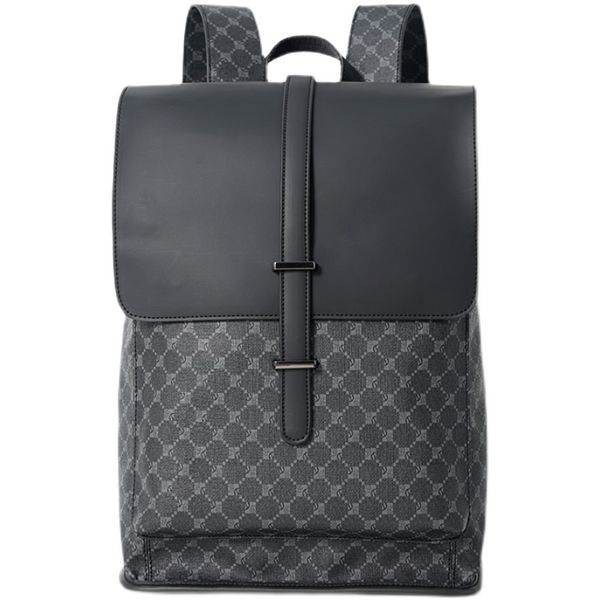 

luxury brand design backpack plaid leather large capacity travel double shoulder bag fashion men daypack student schoolbag