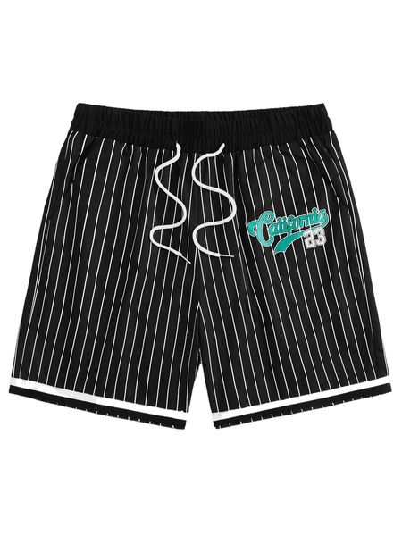 

romwe guys striped letter drawstring shorts d4sn#, White;black