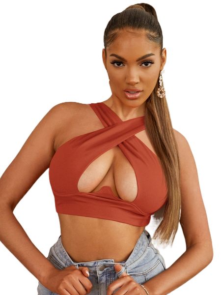 

sxy crisscross cutout crop q2nl#, White