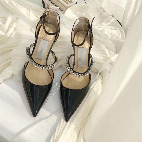 

fashion luxury designer sandals women's summer banquet dress shoes high-heeled pumps pointed toe sling back women shoe t230c, Black