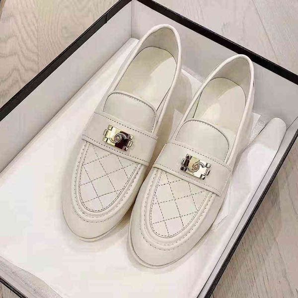 

2022ss style versatile fragrant wind gold button ling lattice pattern soft cover foot small leather shoes lefu women's, Black