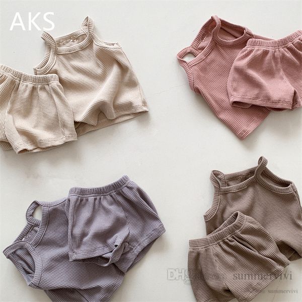 

baby kids lattice embossing clothing sets toddler boys girls tank with shorts 2pcs summer children cotton outfits q6796, White