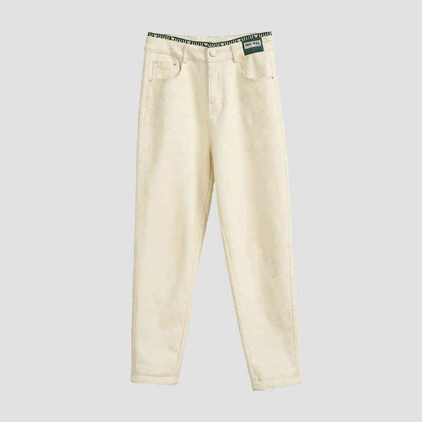 

women's jeans winter cashmere fashion letter label high waist thin cashmere jeans women's warm casual straight pants, Blue