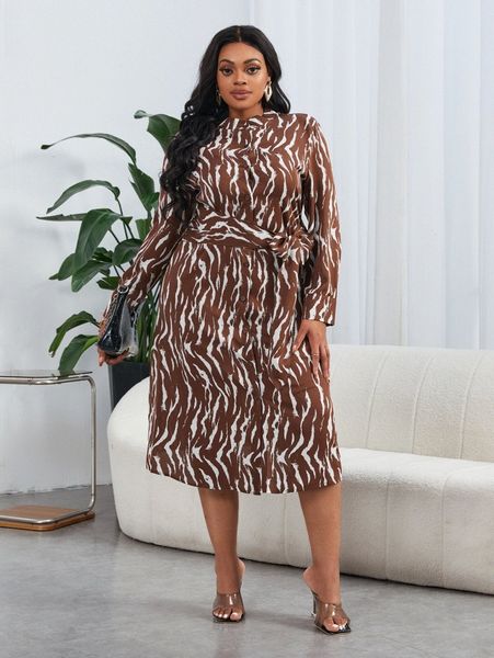 

sxy plus zebra striped knot front shirt dress v3hw#, Black