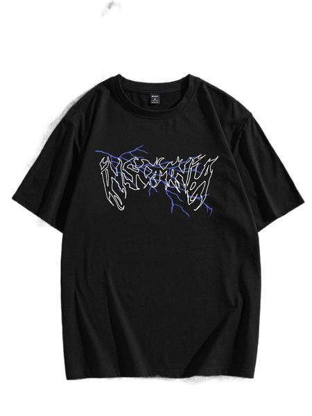 

romwe guys letter lightning graphic tee s1tq#, White;black