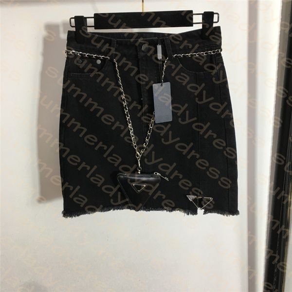 

fashion denim skirt high waist hip skirts with chain waist bag street short dress for women summer a line dresses, Black