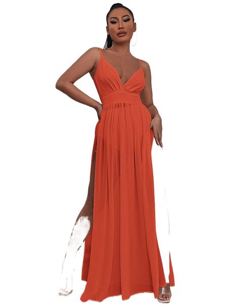 

sxy split thigh maxi cami dress u5ee#, Black;gray