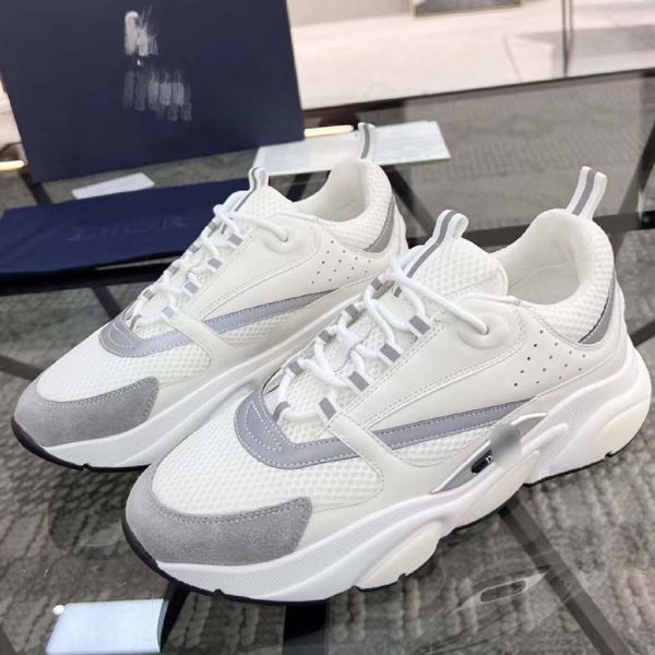 

woman men lace-up b22 sneaker shoes boot white leather calfskin sneakers technical knit women platform blue grey run trainers dr4669, Black