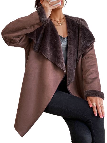 

waterfall collar teddy lined suede coat f5nl#, Black